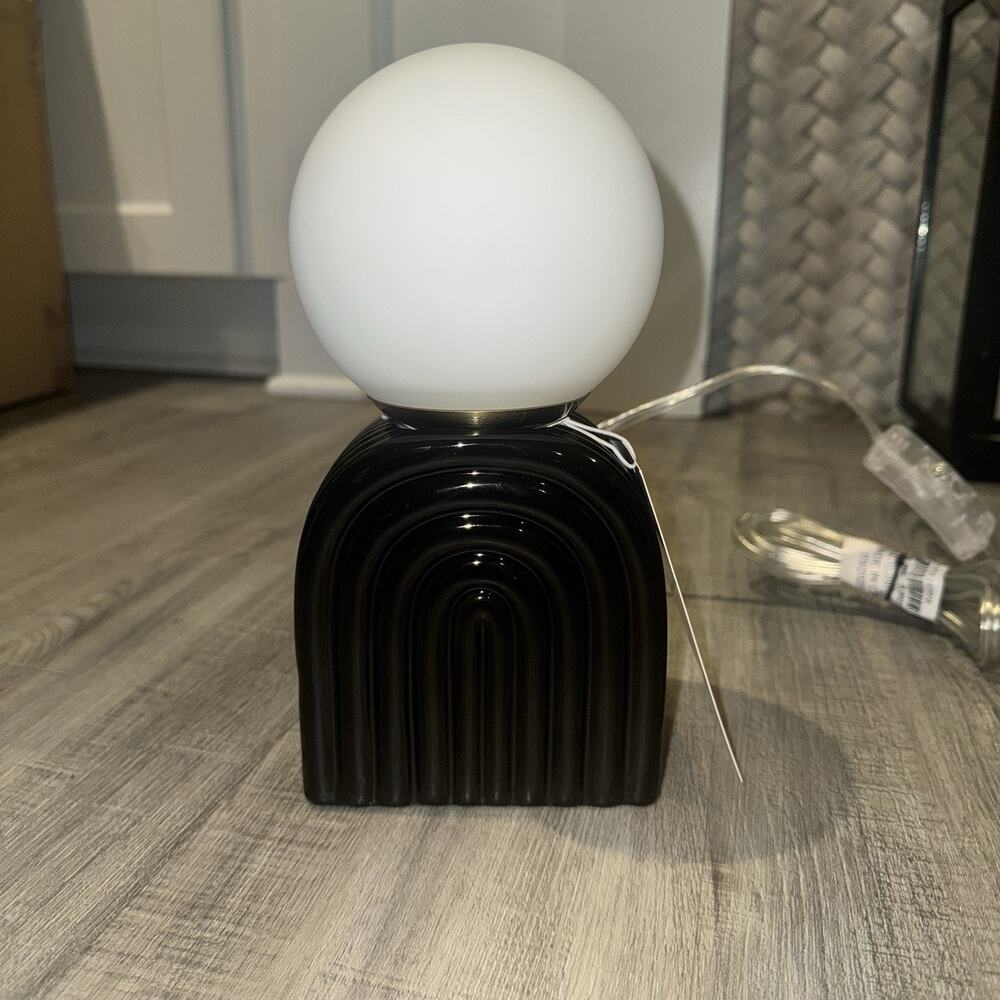Room Essentials Black Arch Table Lamp White Globe LED 8.5” Target NWT